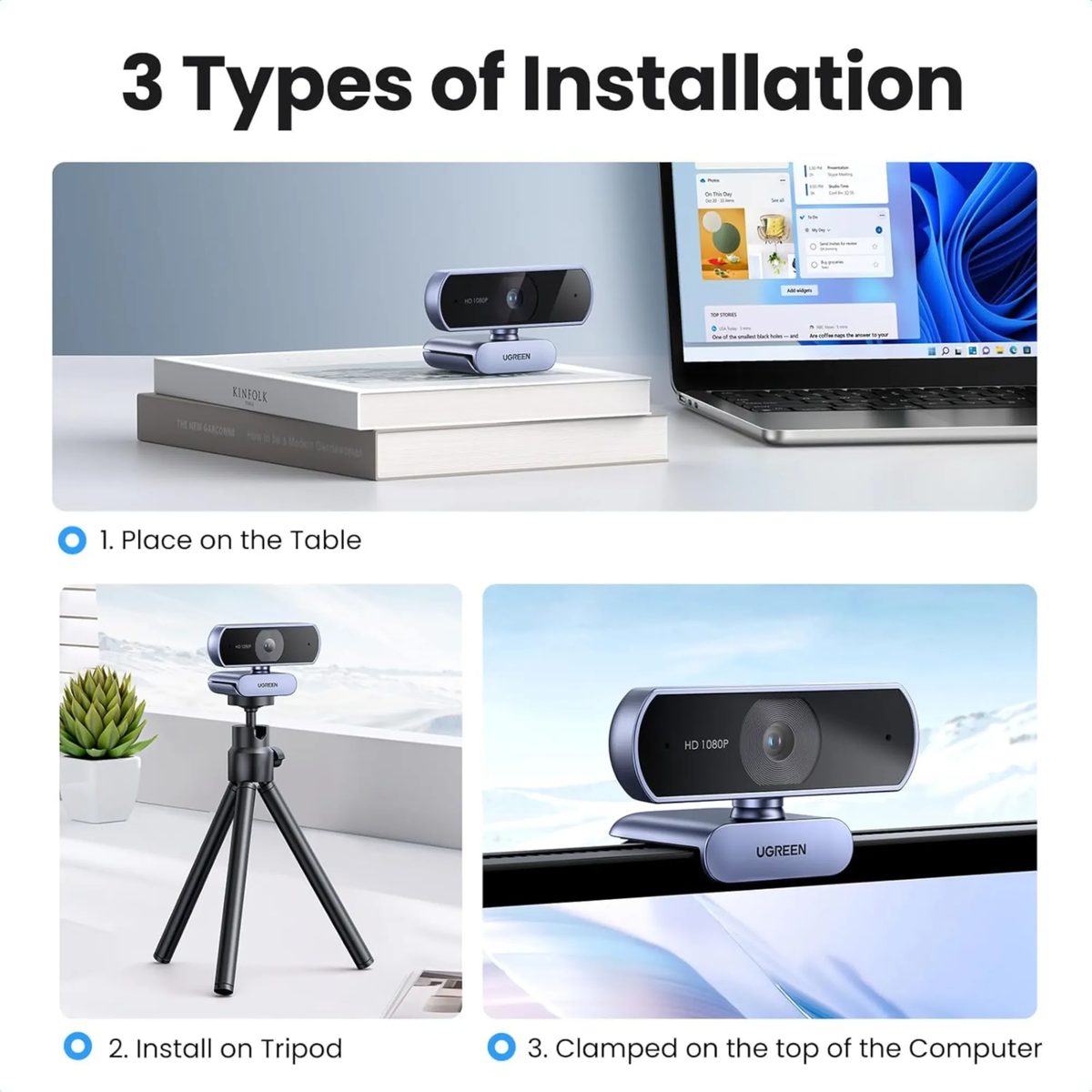 Cámara Web UGREEN Full HD 1080p – 30FPS con Micrófono Integrado