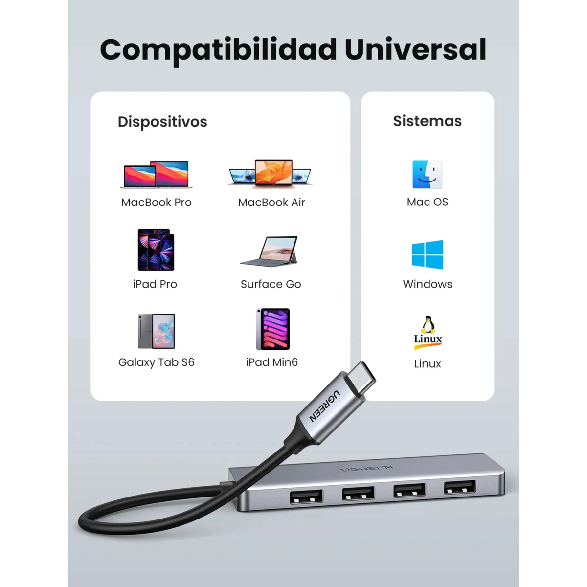 HUB USB-C UGREEN – 4 Puertos USB 3.0
